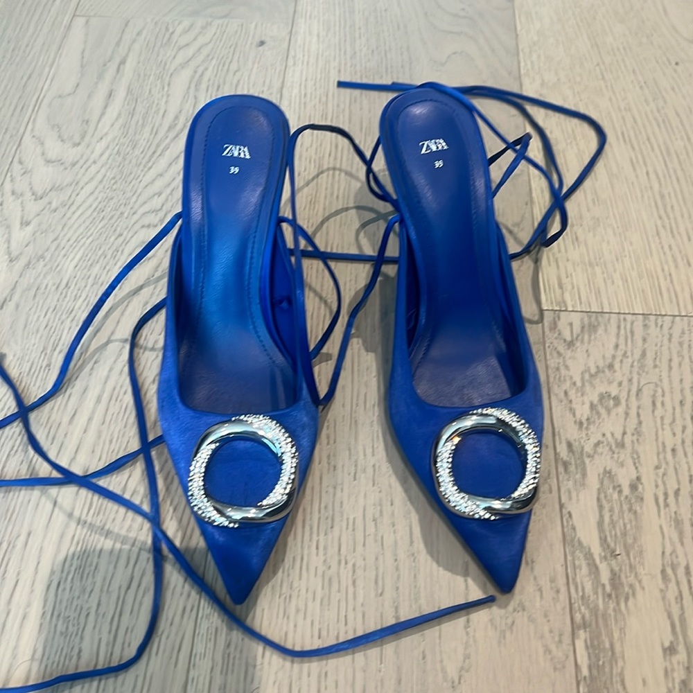 Zara blue lace up heels